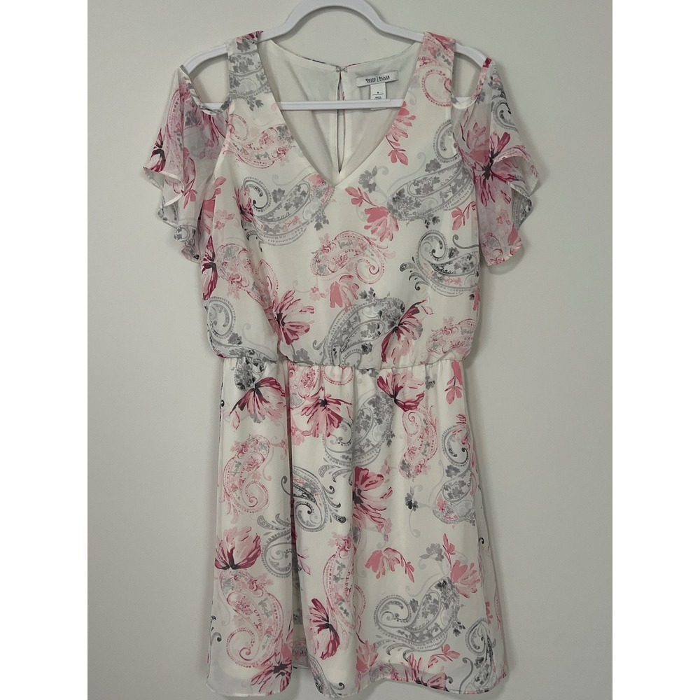 White House Black Market Flirty Pink Paisley Cold Shoulder Floral Dress‎ Size 8
